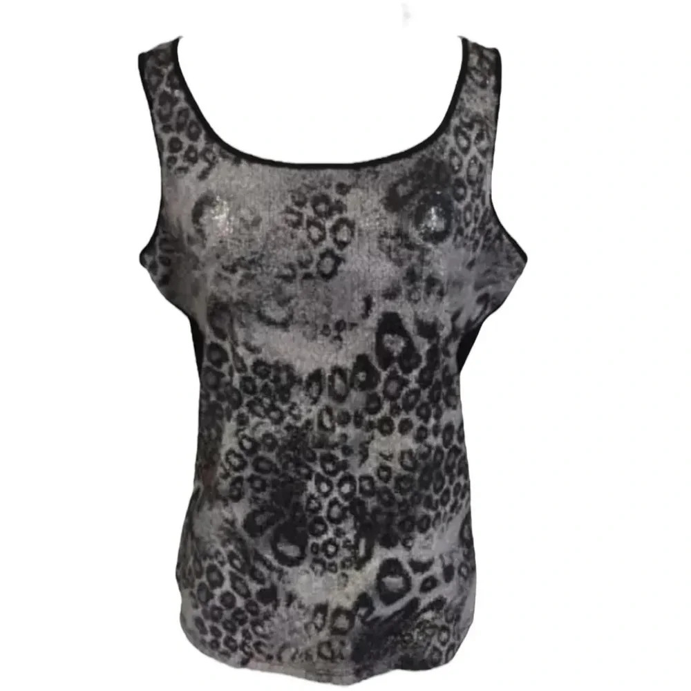 Style & Co. Black and Gray Leopard Print Tank Top